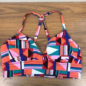 Eco Beach Geometric Strappy Adjustable Straps Back Wide-Band Bikini Top, large
